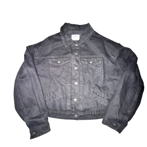 Old Navy Cropped Denim Jacket Women's Size XL Black Jack Button Front Pockets - Picture 1 of 8